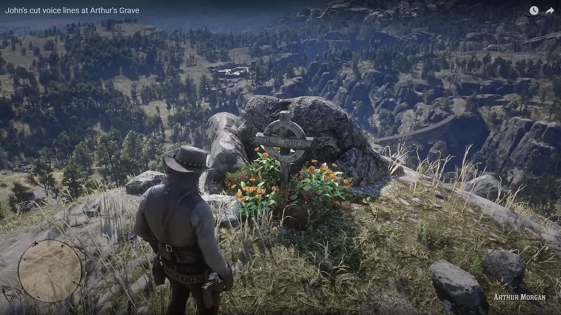 Arthur's grave headstone in Red Dead Redemption 2 (Image via Rockstar Studios || YouTube/Real Pixels)